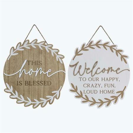 YOUNGS Wood Round Welcome & Home Wall Sign, Assorted Color - 2 Piece 21540